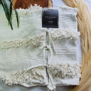 TAHARI Home 50" White Bohemian Fringe Christmas Tree Skirt